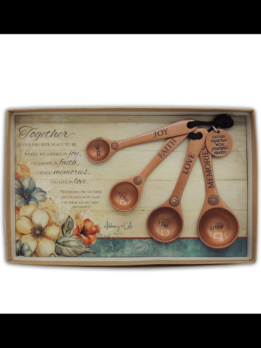 Measuring Spoon Gift Set - Joy Faith Love Memories Cathedral Art Abbey & CA. New - Picture 4 of 5